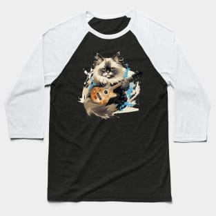 Ragdoll Cat Playing Guitar Baseball T-Shirt